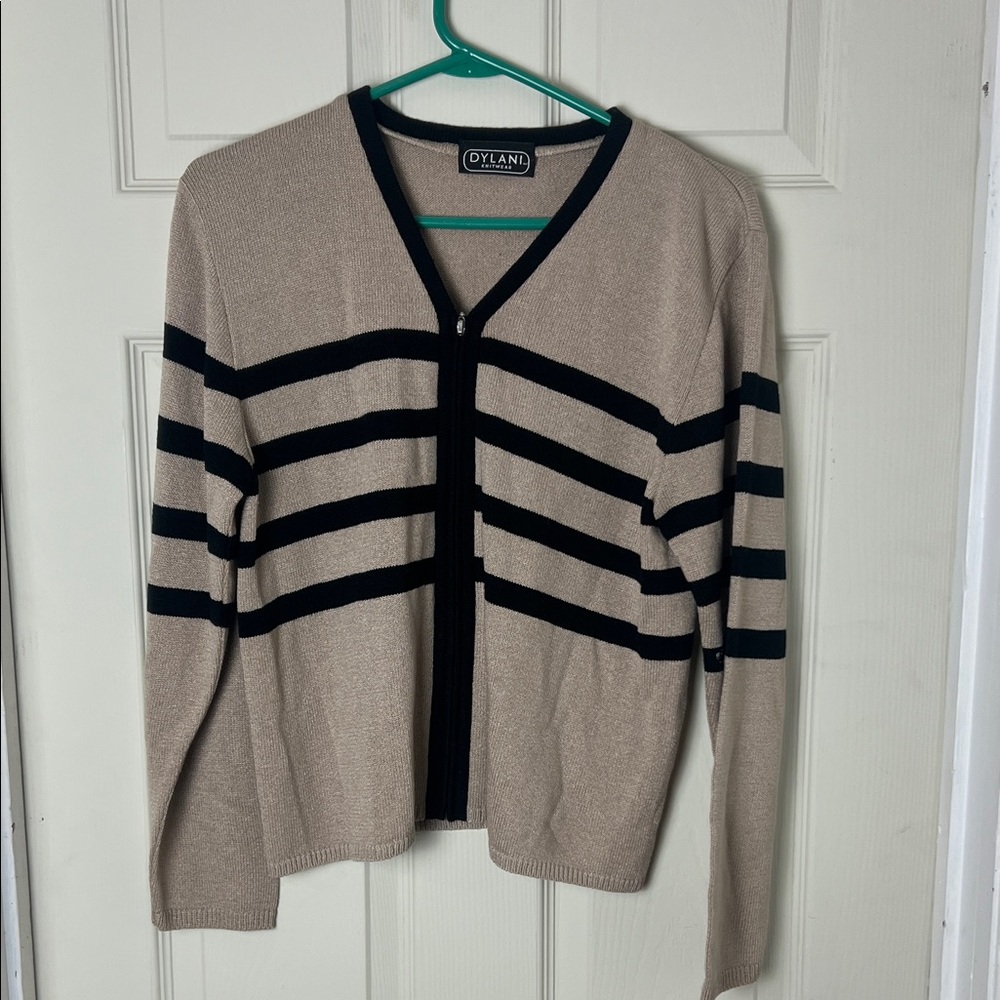 Dylan Beige and Black Striped Cardigan